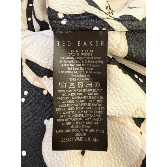 Ted Baker Luciani Puff Sleeve Top Blouse Black Cream Floral 4 (10) - Picture 6 of 13